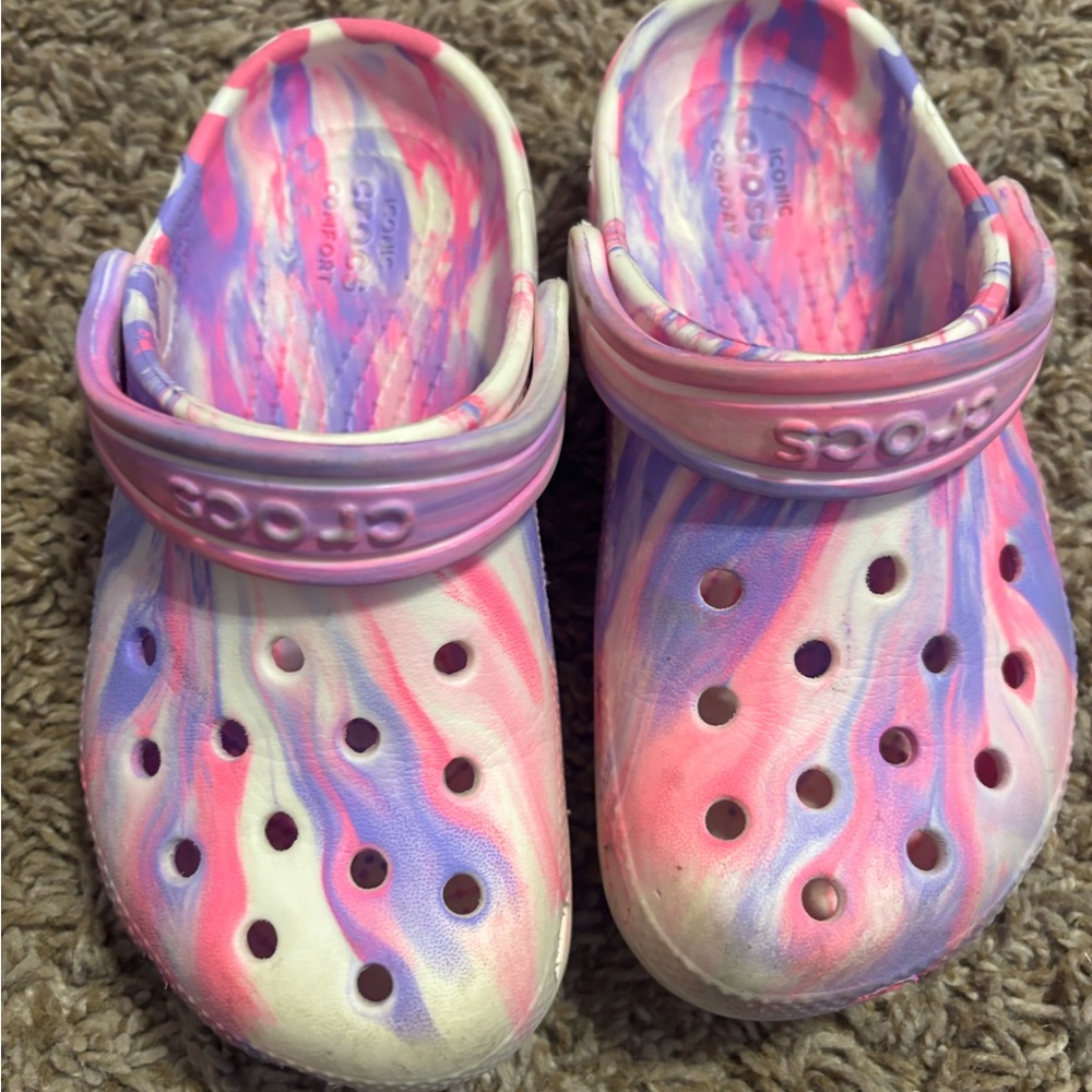 CROCS Kids Classic Clog — Pink, Purple, White Swirl